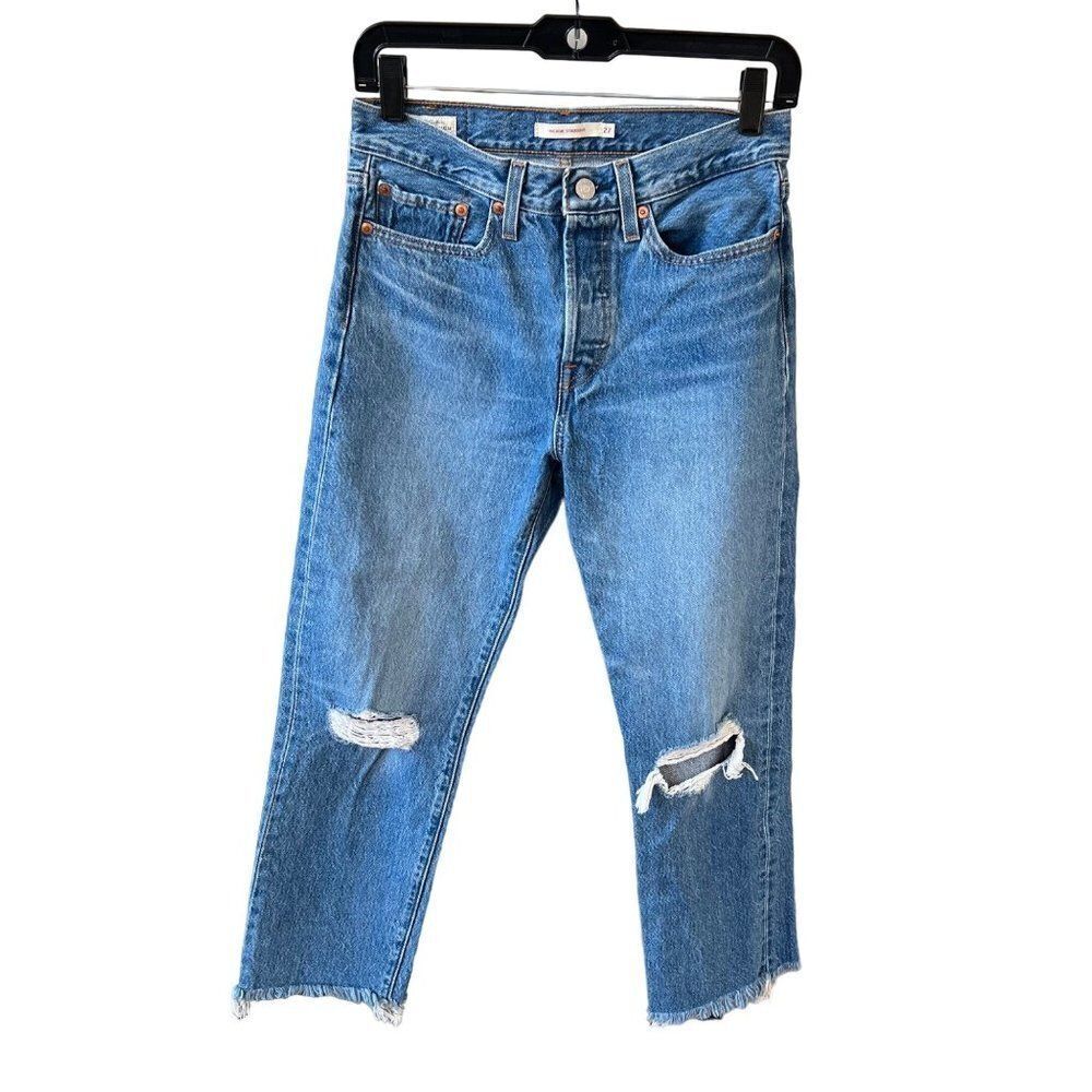 Levi's Women's Wedgie Straight Distressed Frayed Raw Hem Button Fly Jeans